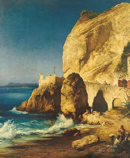 Albert Hertel Piece on the shores of Capri with people